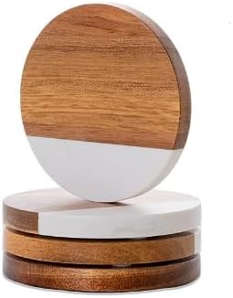 WLWNWFT Marble Acacia Wood Drinks Coasters Set of 4, Acacia Wooden Coaster by WLWNWFT