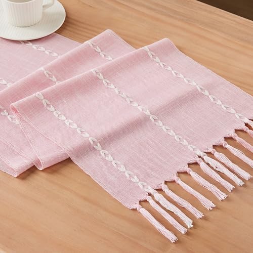 Braided Farmhouse Table Runner, Braided Pink 13x108 Inch, Cotton Linen Table - Image 7