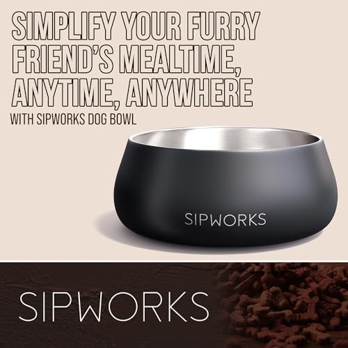 Sipworks Stainless Steel Dog Bowl – 32oz Weighted Metal Food and Water Bowls for Dogs and Cats with Non-Slip Base - Pet Bowls for All Breeds Sizes for Travel & Outdoor Play | Burnt Orange
