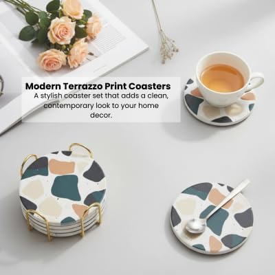 Terrazzo Coasters Set of 6, Colorful Boho Absorbent Ceramic Coasters | Speckled - Image 10