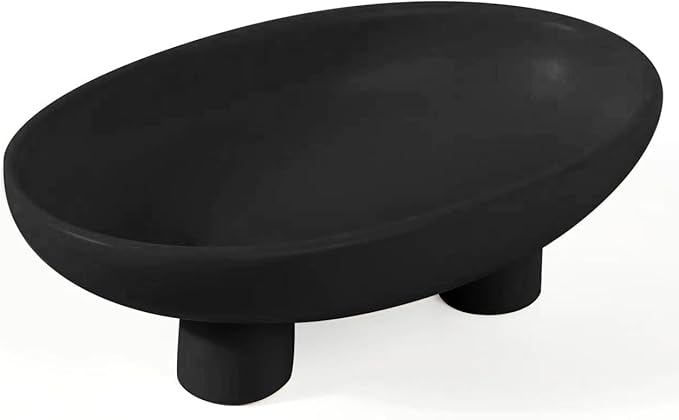 Fruit Bowl Three-Legs Ceramic Fruit Bowl for Kitchen Counter, 10 Inch Fruit Basket Decorative Candy Bowl for Table DΓ©cor, Oval Large Bowls Key Bowl Home Table DΓ©cor (Black 12 Inch)