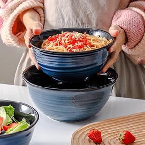HASENSE Large Serving Bowls, 9 Inch Ceramic Salad Bowls, 84 oz Serving Dishes - Image 6