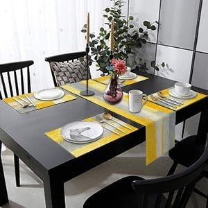 Emvency Table Runner and Placemats Set of 6, Abstract Yellow | Modern Painting - Image 7