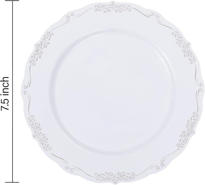 DaYammi 60PCS White and Silver Plastic Plates, Heavy Duty White and Silver - Image 9