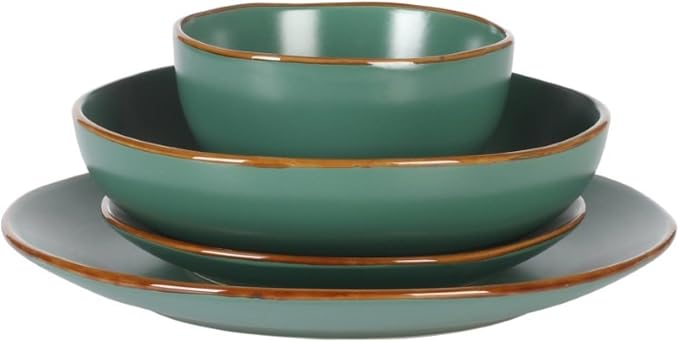 Gibson Home Hazeltine 16-Piece Green Stoneware Dinnerware Set – Plates and Bowls - Image 7