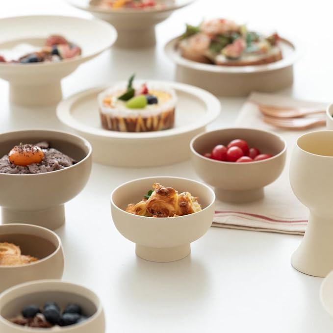 WENSHUO Ceramic Pedestal Bowl, Deep Fruit Bowl, 5.5 in, Coconut Café | 20 oz - Image 7