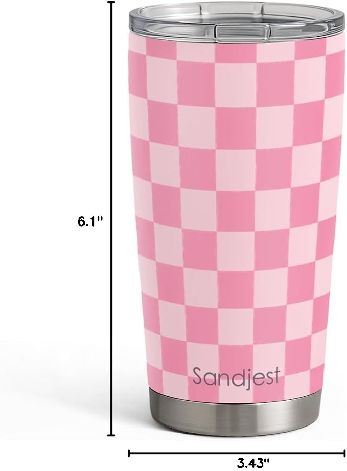 SANDJEST Checkered Tumbler 20oz Stainless Steel Insulated, Checker Travel - Image 8