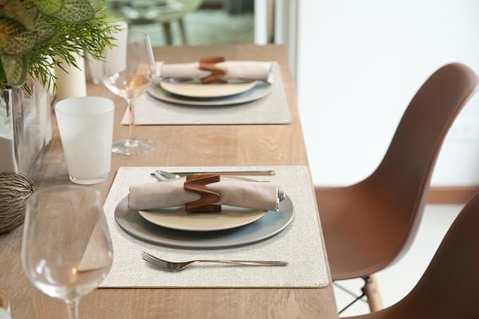 Faux Cotton Linen Placemats Set of 6, Cloth Washable Farmhouse Dining Table Mats - Image 9