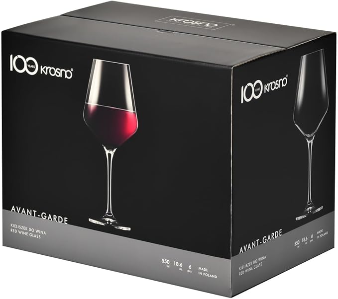 Krosno Classic Red Wine Glasses Set of 6 pieces, 16.6 oz, Avant-Garde Collection, Crystal Glass Thin Rim Long Stem Unique Elegant Premium, Dishwasher Safe, Made in Europe