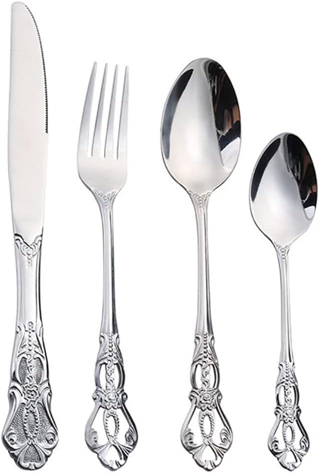 Silverware Set for 12 Stainless Steel Flatware Set Palace Style Hollow Relief Decoration 48 Piece Cutlery Utensils Include Knives Forks and Spoons Tableware Set for Home Kitchen Restaurant Party
