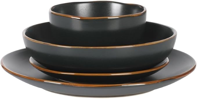Gibson Home Hazeltine 16-Piece Black Stoneware Dinnerware Set – Plates and Bowls - Image 7