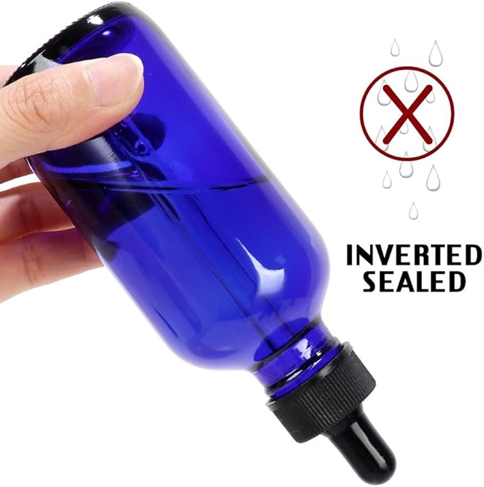 CycleMore 16 Pack (120 ml) 4 oz Blue Boston Bottles with Glass Eye Droppers, Glass Dropper Bottles for Essential Oils & Lab Chemicals & More Liquids Ideal for Mom & Friends