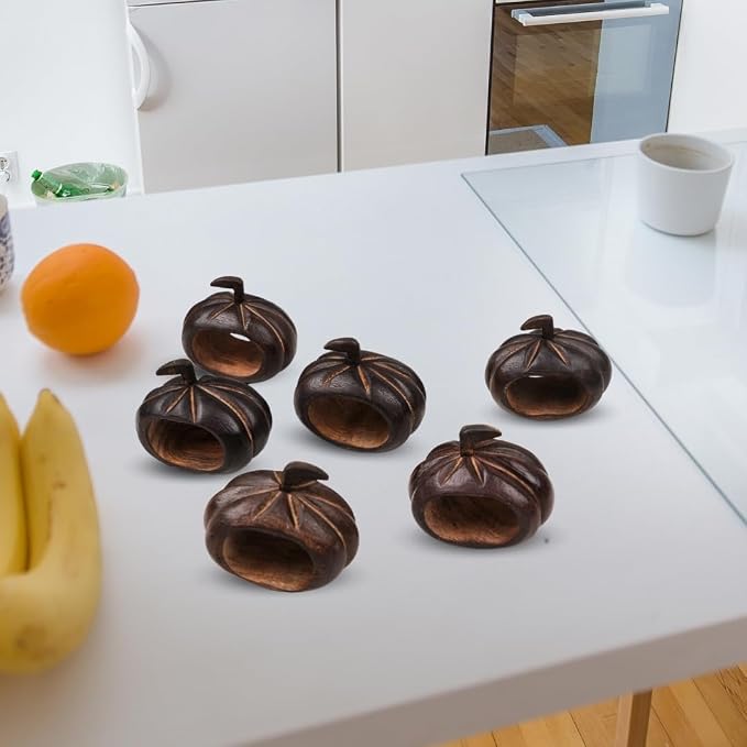 Lightnpro 6 Pack Wooden Pumpkin Design Napkin Rings - Image 5