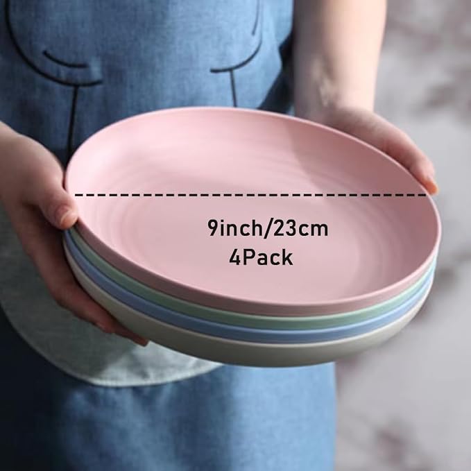 PUPOPIK Unbreakable Wheat Straw Plates, 9 inch, Reusable Set of 4, Dishwasher - Image 8