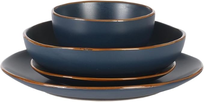 Gibson Home Hazeltine 16-Piece Navy Blue Stoneware Dinnerware Set – Plates and - Image 7
