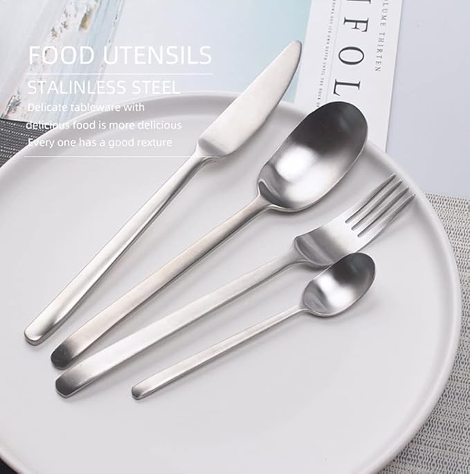 Matte Silverware Set for 10 Stainless Steel Flatware Set Light Luxury Vintage Style 40 Piece Cutlery Tableware Utensils Set Include Knives Forks and Spoons for Home Kitchen Restaurant Christmas