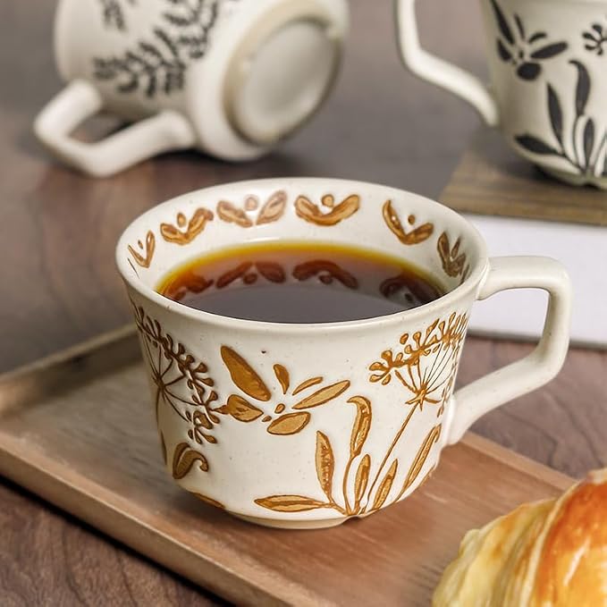 Vintage Ceramic Mug Set - 12 oz Unique Ceramic Coffee Mugs & Tea Cups - Image 7