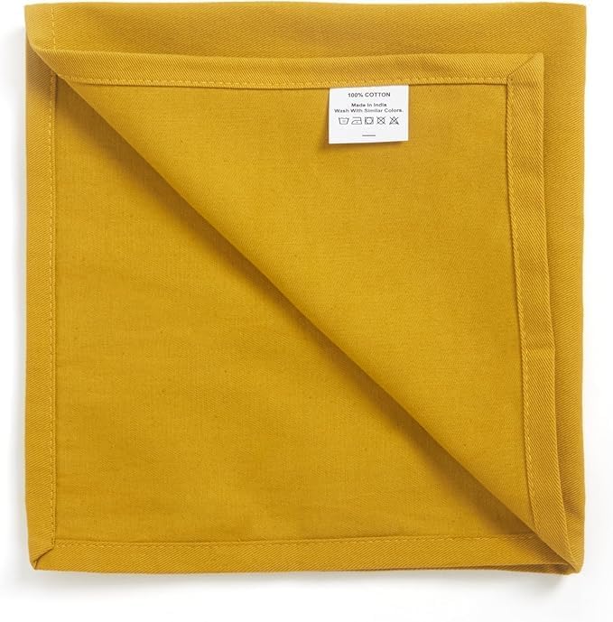 Accent Home 100% Cotton Napkins, Delicate Cloth Napkins for Dinners, Parties and Weddings,18 x 18 Inch Set of 12 - Mustard