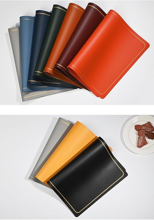 PU Leather Placemats Set of 4 - Waterproof Heat Resistant Dining Table Mats - Minimalist Non-Slip Coasters for Plates & Bowls 18x12 Inches (Navy)