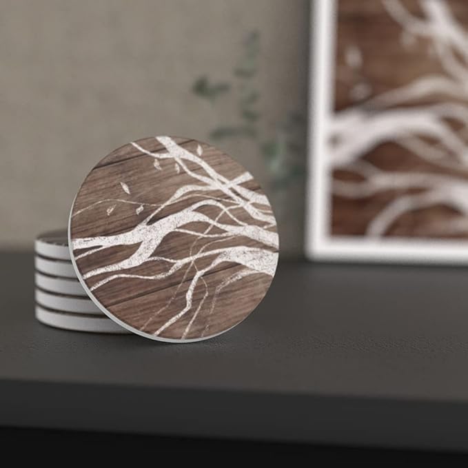 UMIRRO Absorbent Ceramic Stone Coasters Set of 6 w/Holder, Woodland Branch | - Image 6