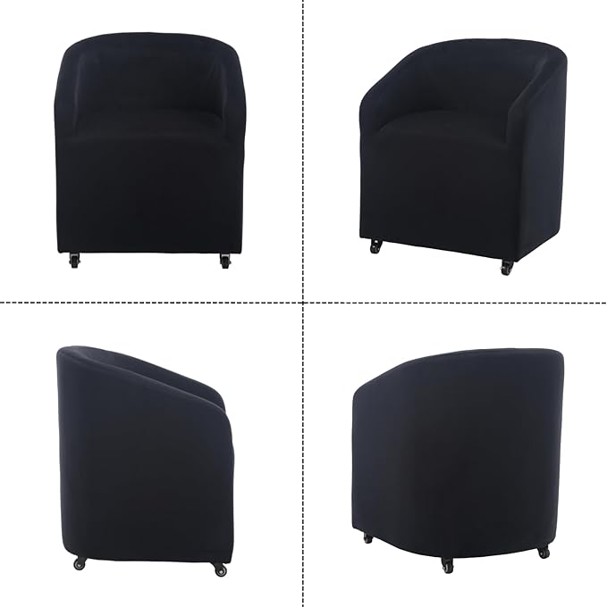 Modern Barrel Dining Chairs with Rolling Casters Set of 6, Upholstered Velvet Swivel Dining Room Chairs with Wheels for Kitchen Living Room Home Office, Black