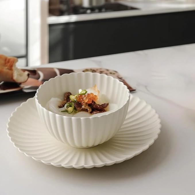 WENSHUO Small Ceramic Bowls, Daisy-Shaped, 5.5 in, Matte Crème | 17 oz - Image 9