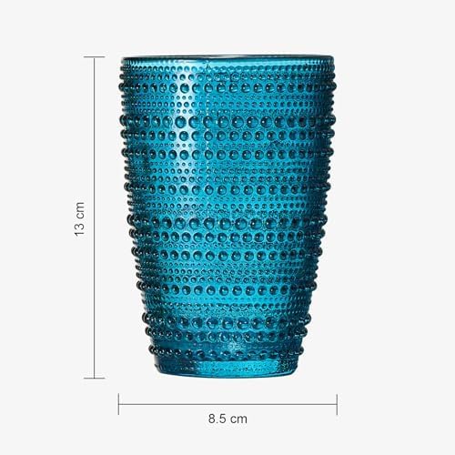 Khen Beaded Highball Tumbler Drinking Glasses Set | Set of 6 | Vintage Hobnail - Image 9
