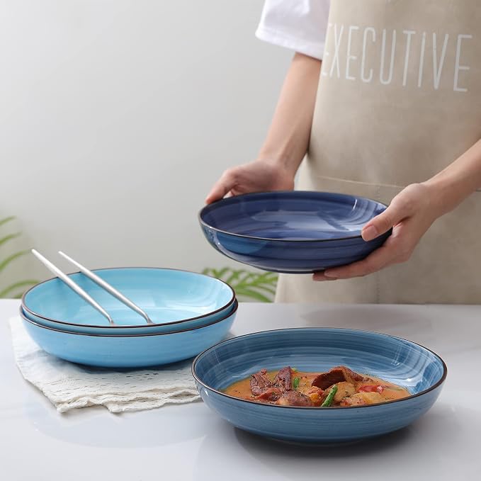 Selamica Porcelain 26 Ounce Salad Pasta Bowls, 8 inch Wide and Shallow Serving - Image 9