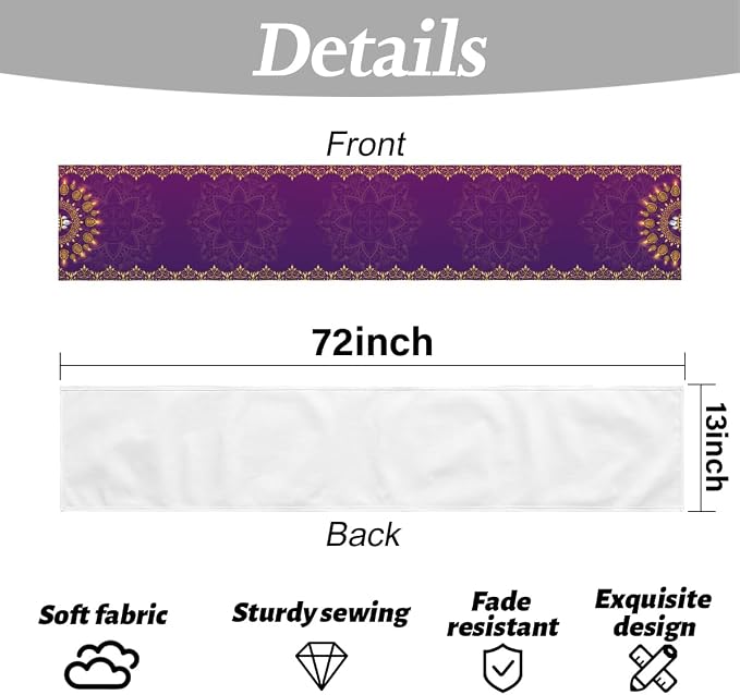 Linen Diwali Table Runner, Diwali Table Cloth Indian Table Decorations | Long - Image 6