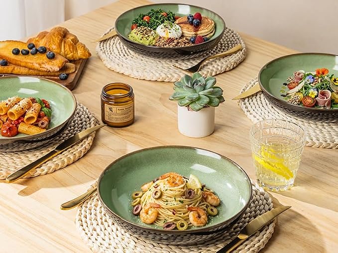 LERATIO 9.0" Ceramic Pasta Bowls Set of 6, 38oz Large Stoneware Bowls Set | - Image 7