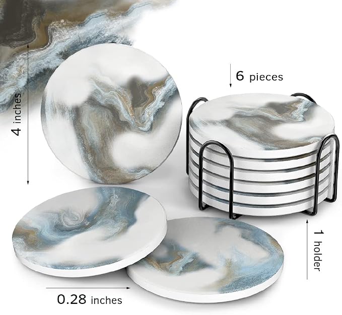 UMIRRO Absorbent Ceramic Stone Coasters Set of 6 - Image 6