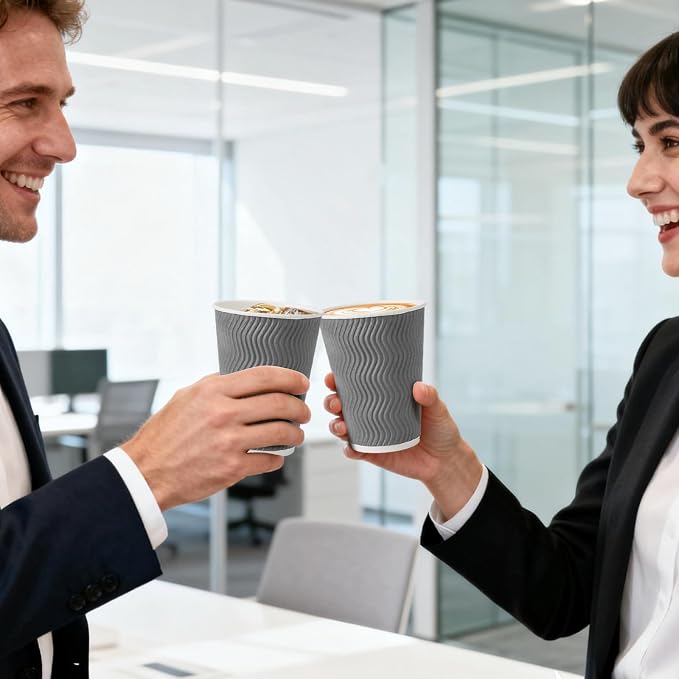 Clawsoff 500 Pack 12 oz Coffee Cups Disposable Insulated Paper Cup Gray | - Image 7