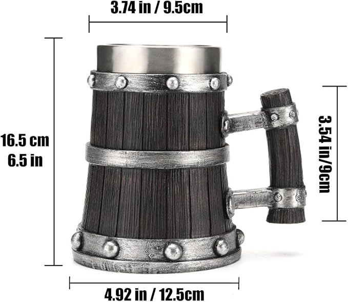 Nordic Viking Mug, pirate Beer Cup, Wooden Barrel Beer Mug Stainless Steel Liner - Image 6