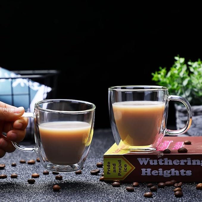 CNGLASS Insulated Espresso Glass Mugs 5.4oz/160ml, Small Clear Coffee Mugs Set - Image 8