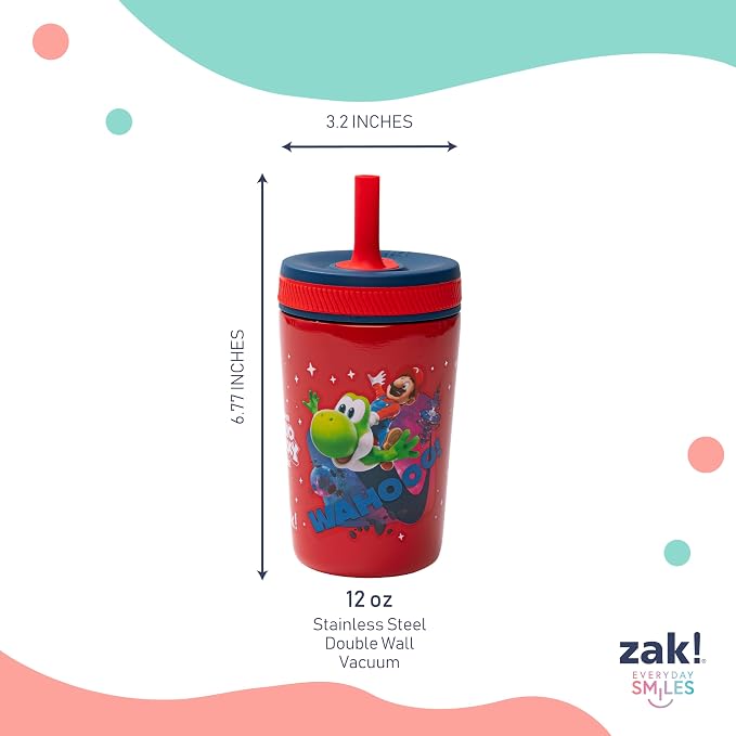 Zak Designs Super Mario Kelso 12oz Leak-Proof Toddler Straw Cup | BPA Free - Image 8