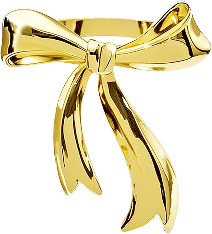 Bow Napkin Rings Set of 12 Shiny Gold Metal Bow Napkin Holders - Image 9