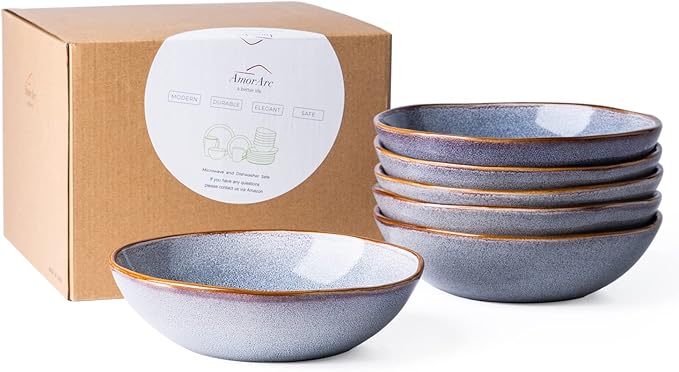 AmorArc Ceramic Cereal Bowls Set of 6, 24 oz Handmade Stoneware Bowls Set - Image 7