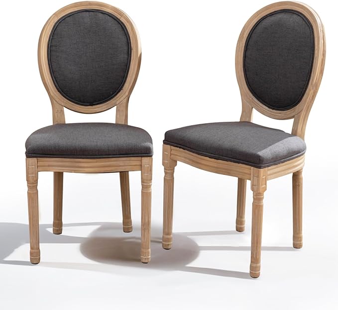 SoarFlash French Dining Chairs Set of 2, Vantage Dining Chair with Round Back, Wood Leg Farmhouse Country Dining Chair for Kitchen,Bedroom,Deep Grey