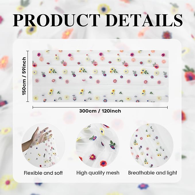 Artoid Mode Embroidery Daisy Spring Gauze Table Runner 59x120 Inch 10FT | - Image 7