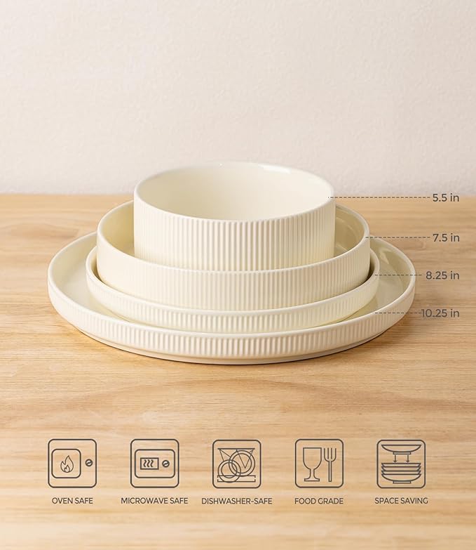 Ceramic Dinnerware Set for 4, 16-Piece Plates and Bowls Set | Lightweight - Image 7