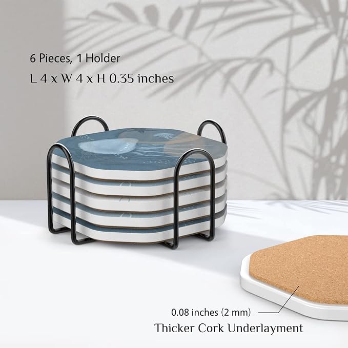 UMIRRO Absorbent Ceramic Stone Coasters Set of 6 - Image 5