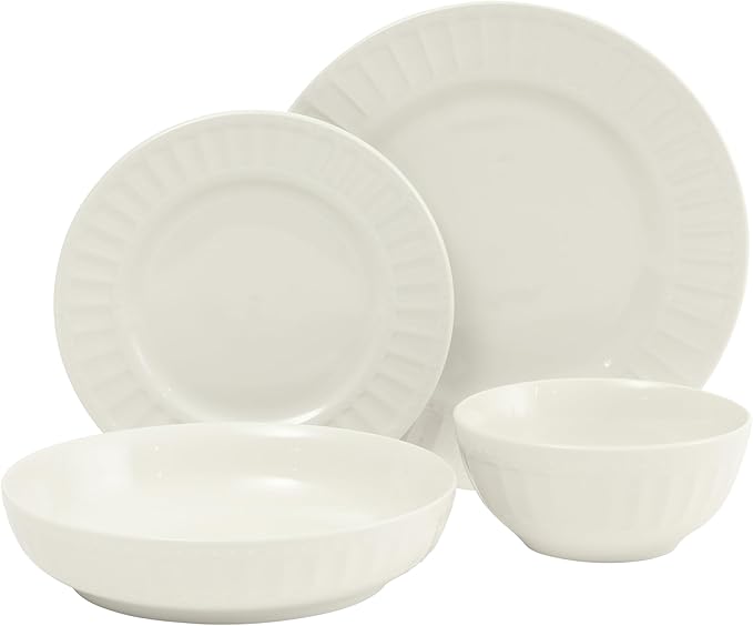 Gibson Home Melbourne White Plates and Bowls Set, 16 Piece Embossed Ceramic - Image 9