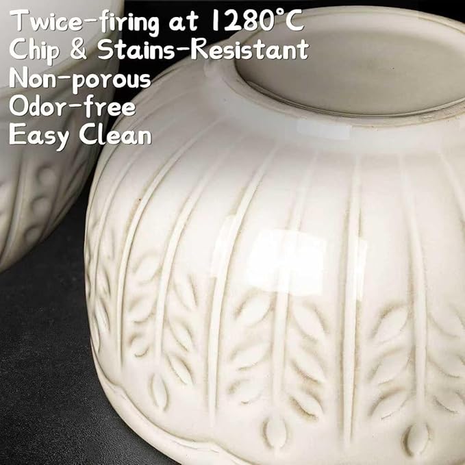 Small Bowls Set of 4, 12 oz Ceramic Embossment Dessert Bowls, Ice Cream - Image 7