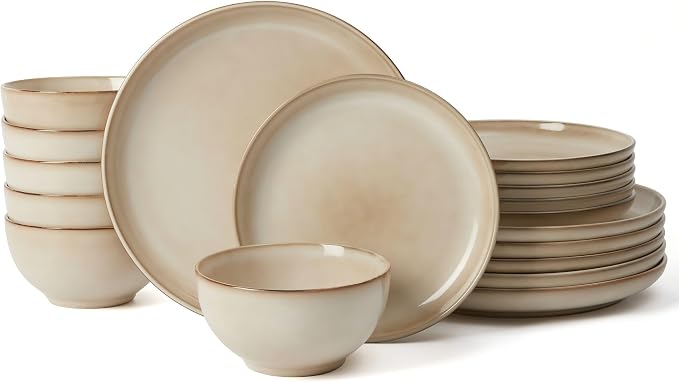 Stoneware Dinnerware Sets for 6, 18 Pieces Ceramic Plates and Bowls Sets - Image 9