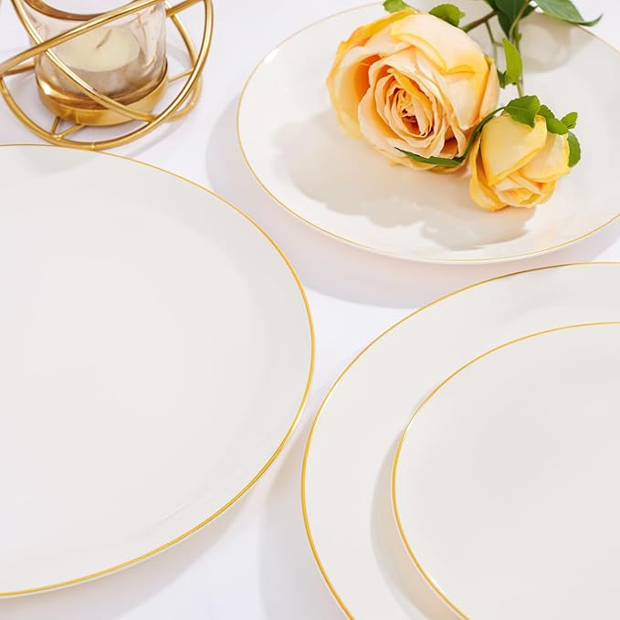 Nervure 100PCS Ivory and Gold Plastic Plates 10.25″ Disposable Dinner Plate | - Image 9