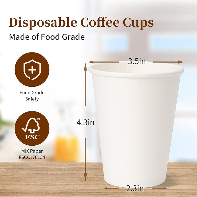 RACETOP 12 oz 500 Pack Disposable Coffee Cups, Paper Cups, Hot Cups | Sturdy - Image 5