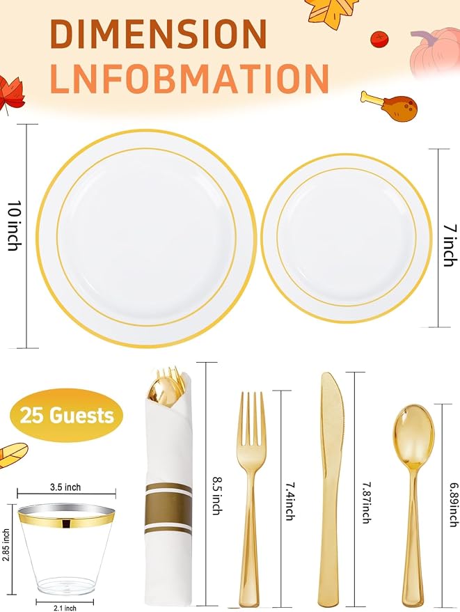 175PCS White and Gold Plastic Plates - Image 8