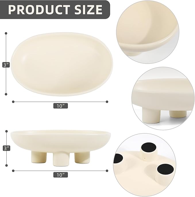Luxurious Fruit Bowl Three-Legs Ceramic Fruit Bowl for Kitchen Counter, 10 Inch Fruit Basket Decorative Candy Bowl for Table Dรฉcor, Oval Large Bowls Key Bowl Home Table Dรฉcor (Crรจme 10 Inch)