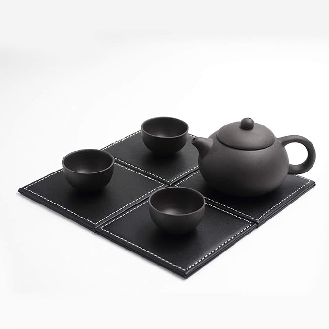 Semetall Drink Coasters 6 Pcs Premium PU Leather Square Coasters 4"x4"x0.2" | - Image 6