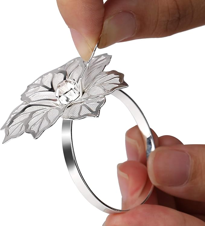 KPOSIYA Hollow Out Flower Napkin Ring Holder Metal Napkin Rings Set of 20 - Image 7